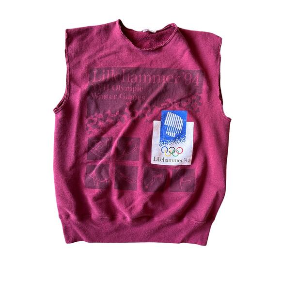 Vintage ‘94 Lillehammer XVII Olympic Winter Games Maroon Sleeveless M Crewneck - Picture 1 of 6